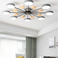 SimaAvize Modern Ahşap Detaylı Led Avize 8'li Gri