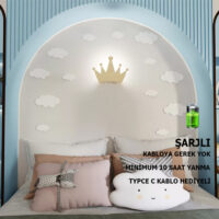 SimaAvize Çocuk Şarjlı Aplik/Gece Lambası -Taç-  Gün Işığı