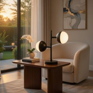 Modern Ayarlanabilir Çift Küre Masa Lambası - Siyah Beyaz Dekoratif Abajur Kumandalı