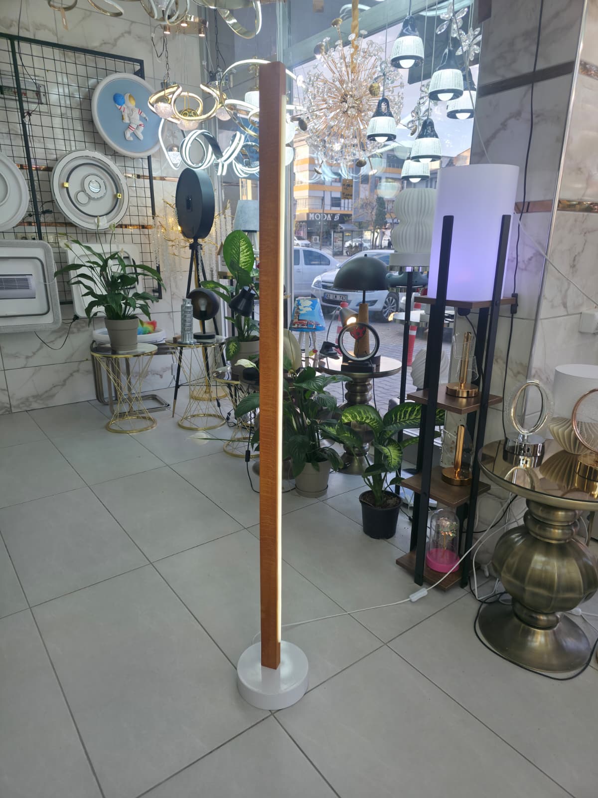 Modern Ahşap LED Lambader | Kumandalı 3 Renk | El Yapımı 145 cm - Görsel 6