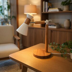 Modern Ahşap Detaylı Beyaz Masa Lambası - Okuma & Çalışma Lambası