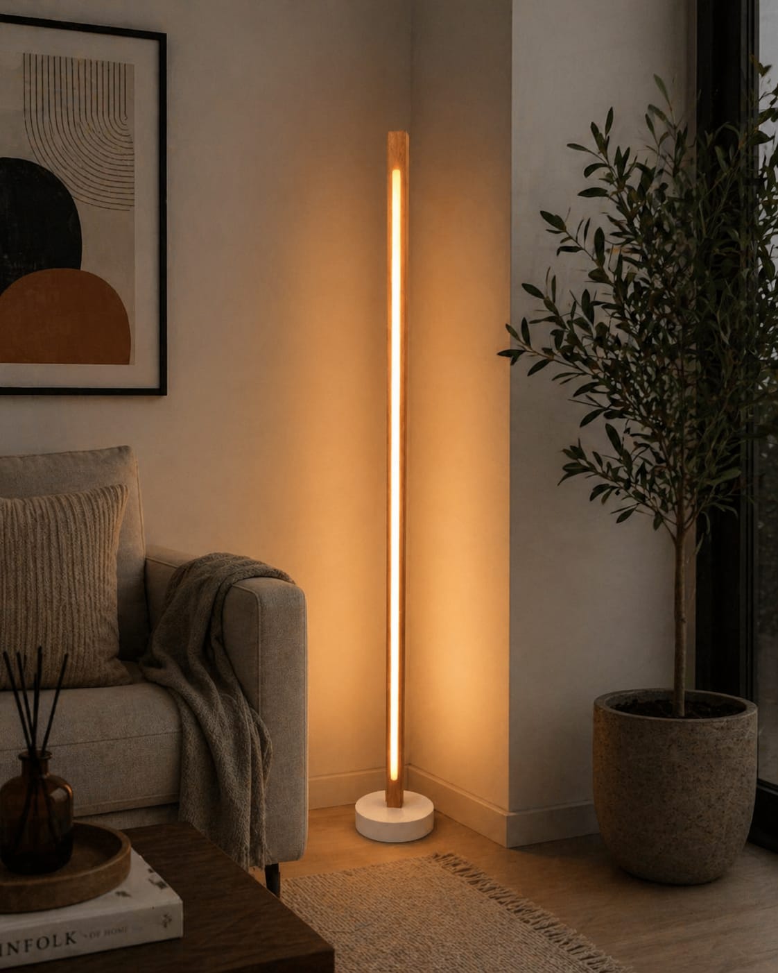 Modern Ahşap LED Lambader | Kumandalı 3 Renk | El Yapımı 145 cm