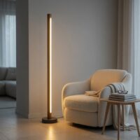 Modern Ahşap LED Lambader | Kumandalı 3 Renk | El Yapımı 145 cm Ceviz