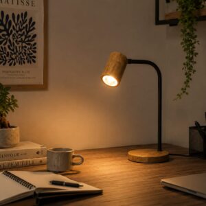 Modern Ahşap Masa Lambası Doğal Tasarım Metal Gövdeli Dekoratif Gece Lambası